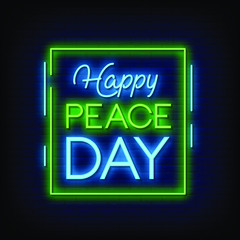 Happy Peace Day Neon Signs Style Text vector