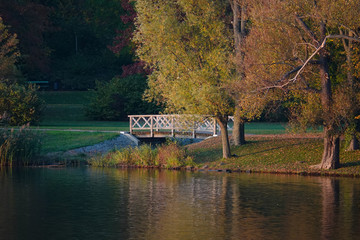 Fototapeta na wymiar kleine Holzbrücke im Park