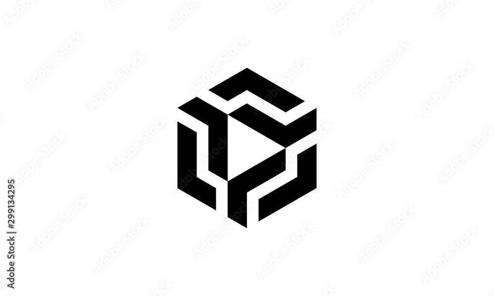 Poster cube box hexagon with play button music video logo design template