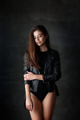 Studio portrait of young beautiful woman