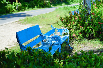 Blue chair decorate in park