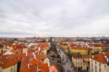 Fototapeta na wymiar View of orange roof tiles of houses in Prague, Czech Repyblic