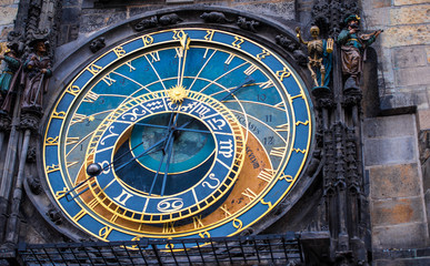 Aged Prague Astronomical Clock in the Old Town of Prague