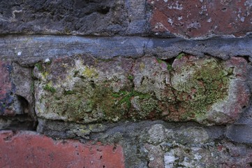 Old Broken Red Brick Wall