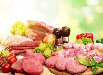 Freshness Meat collection on wooden background