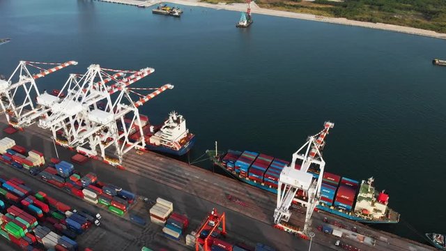 Aerial view Harbor Container ship About international exports.