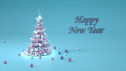Fototapeta na wymiar Holiday background. Merry Christmas and Happy New Year concept. 3D rendering of xmas tree