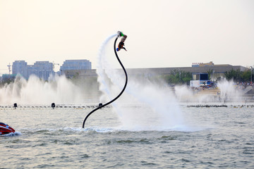 water stunts are in a park