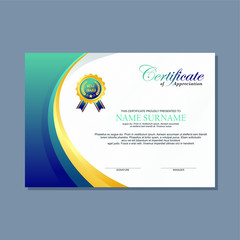 Certificate Template, modern and trendy design, with Green and gold combination color, make it appear more professional, elegant and luxury