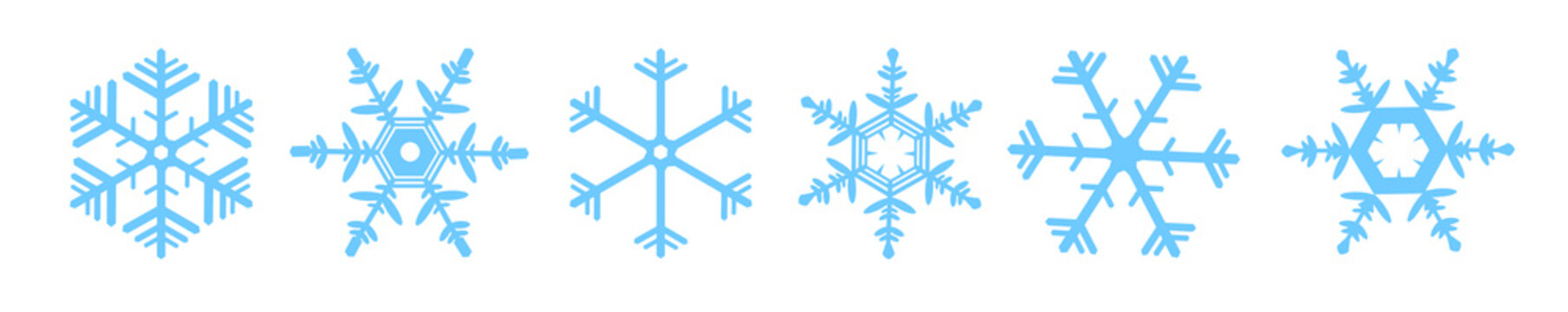 Set of blue Snowflakes icons in row. Snowflakes template. Snowflake vector icon.