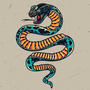 Poisonous snake colorful tattoo concept