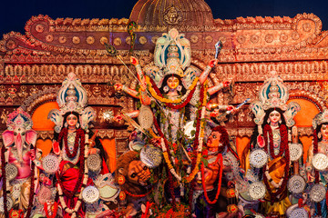 Goddess Durga sculpture during Navratri Puja