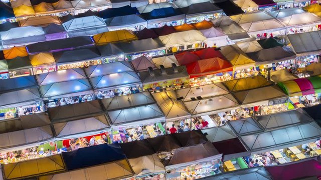Train Night Market Ratchada, Colorful tents market in Bangkok