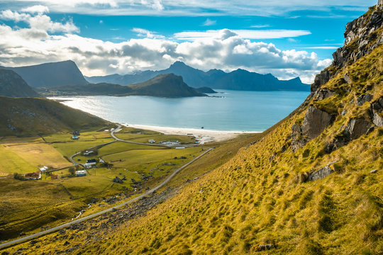 View from Mannen summit over Haukland beac