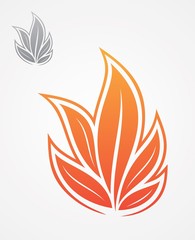 Abstract vector collection of leaves that form a fire on the white background