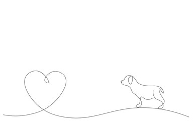 Heart background lwith cute puppy, valentine's day vector illustration