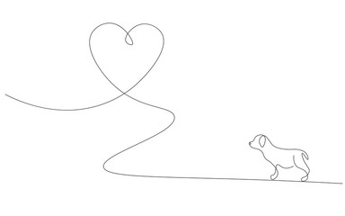 Heart background lwith cute puppy, valentine's day vector illustration