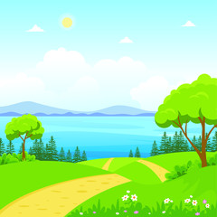 Summer city park with beautiful scenery landscape vector illustration