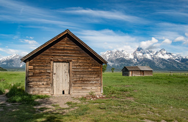 Two Wooden sheds on Mormon Row Grand Teton Wyoming