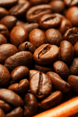 Fresh and aromatic roasted coffee beans in two wooden box, can be used as background.