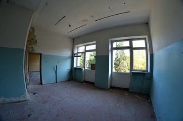 Ghost town in Eastern Europe.Former Soviet kids camp.Ukraine gets rid of the consequences of communism. Ruins.  Kiev Region,Ukraine