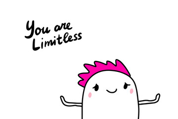 You are limitless hand drawn vector illustration in cartoon comic style pink hair woman