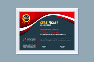 Certificate Template, modern and trendy design, with red, gold and black combination color, make it appear more professional, elegant and luxury