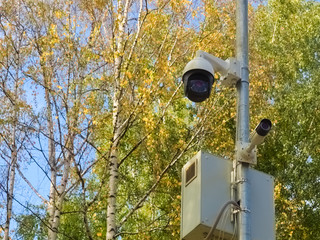 Digital security cameras in a public park, cameras community policing 