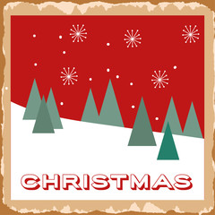 Fototapeta na wymiar happy merry christmas card with pines snowscape