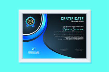 Certificate Template, modern and trendy design, with Blue, gold and black combination color, make it appear more professional, elegant and luxury