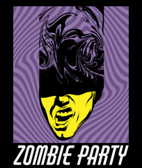 Zombie party. Vector hand drawn illustration of screaming man with open mouth  . Surreal  artwork. Template for card, poster, banner, print for t-shirt, pin, badge, patch.