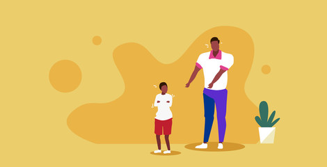 Sad father crying with little son