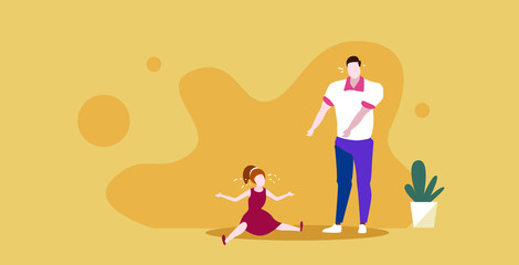 sad father crying with little daughter parenthood problems depression concept family feeling depressed upset dad tired of naughty difficult child sketch horizontal full length vector illustration