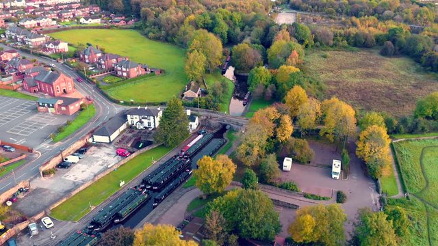 Aerial View over Trevor Basin canal in Wales