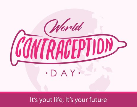 Word world contraception day letter with condome in flat style