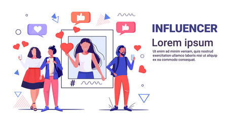 Fototapeta premium people using online mobile app social media network chat bubble communication concept mix race men women holding digital gadgets sketch full length horizontal copy space vector illustration
