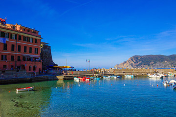 Vernazza Bay With Colorful Boats - Cinque Terre, La Spezia Province, Liguria Region, Italy