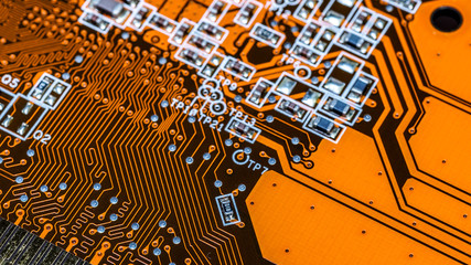 Electronic circuit board close up.