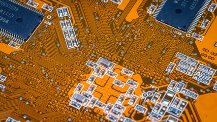 Electronic circuit board close up.	