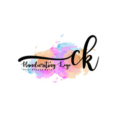 Initial CK handwriting watercolor logo vector. Letter handwritten logo template,watercolor template for, beauty, fashion, wedding, wedding invitation, business card