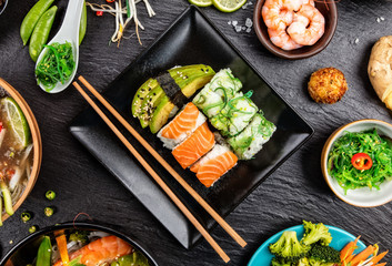 Asian Sushi variation with many kinds of meals.