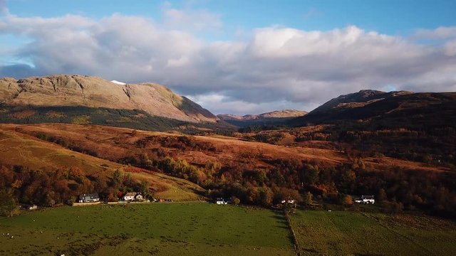 aerial footage of loch linnhe shot from duror on the west coast of scotland in the argyll region of the highlands of scotland showing corran ferry straight and shuna and lismore islands