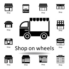 shop on wheels icon. Signs and symbols can be used for web, logo, mobile app, UI, UX