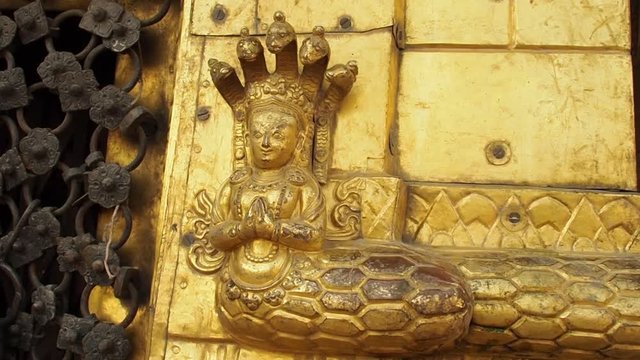 Golden Buddhist Temple Details on Wall, Ancient Patan City, Kathmandu Valley, Nepal