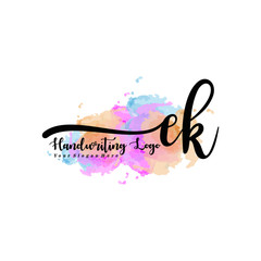 Initial EK handwriting watercolor logo vector. Letter handwritten logo template,watercolor template for, beauty, fashion, wedding, wedding invitation, business card