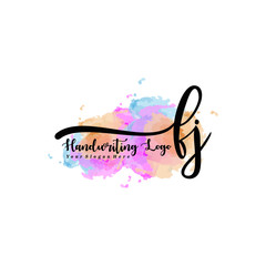 Initial FJ handwriting watercolor logo vector. Letter handwritten logo template,watercolor template for, beauty, fashion, wedding, wedding invitation, business card