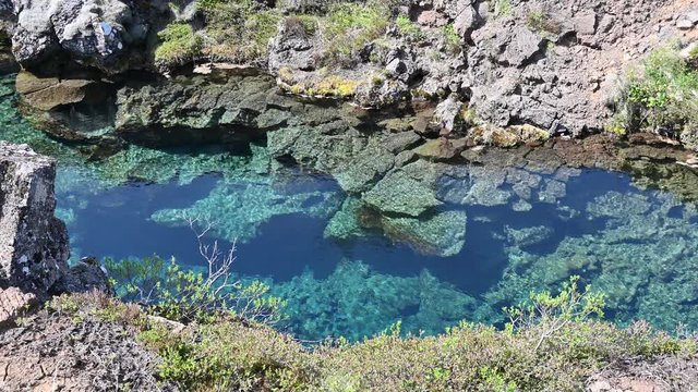 Crystal clear water in Silfra fissure, Thingvellir national park, Iceland