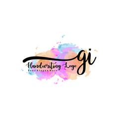 Initial GI handwriting watercolor logo vector. Letter handwritten logo template,watercolor template for, beauty, fashion, wedding, wedding invitation, business card