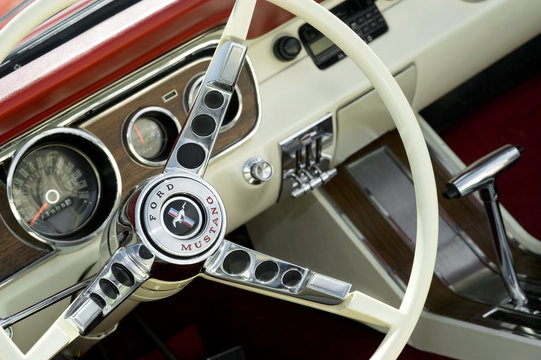 Immaculate iconic Ford Mustang interior on display in Farnborough, UK - April 22, 2011