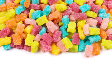 Jelly sweats bears background. Top view.